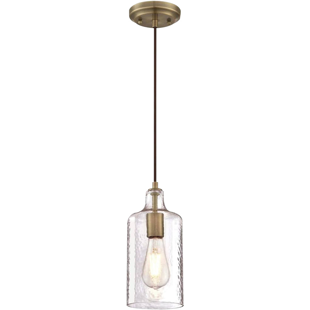 Westinghouse 6371400 One Light Mini Pendant, Antique Brass Finish, Clear Textured Glass