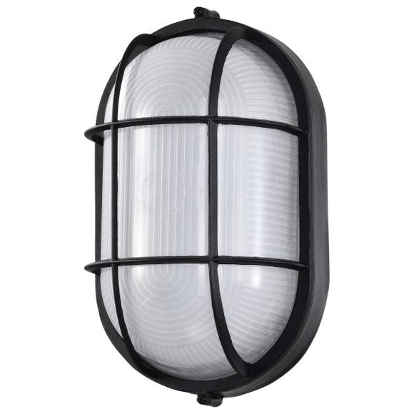 Satco 62/1391 LED Oval Bulk Head Fixture - Black Finish with White Glass