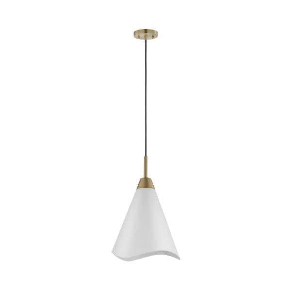 Satco 60/7474 Tango - 1 Light - Medium Pendant - Matte White with Burnished Brass