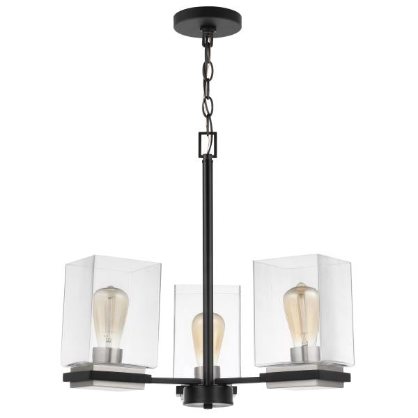 Satco 60/7655 Crossroads - 3 Light Chandelier - Matte Black with Clear Glass