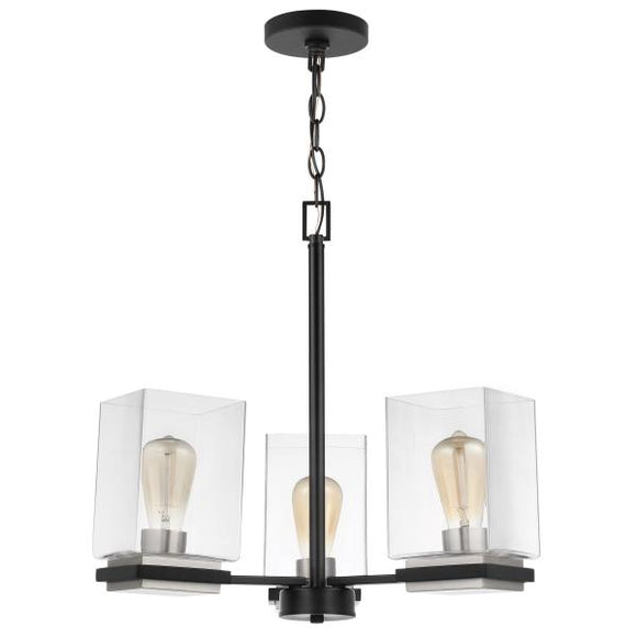 Satco 60/7655 Crossroads - 3 Light Chandelier - Matte Black with Clear Glass