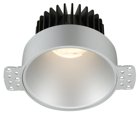 4 inch Round Deep Regressed LED Downlight - 15 Watt - 5000 Kelvin - 30 Degree Beam Angle - 1400 Lumen - Trimless Round Silver Reflector - Invisible Trim - Type IC Air-Tight Wet Plenum- Energy Star -CRI 90+