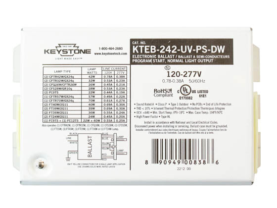 Keystone KTEB-242-UV-PS-DW - (2) Lamp Fluorescent Ballast