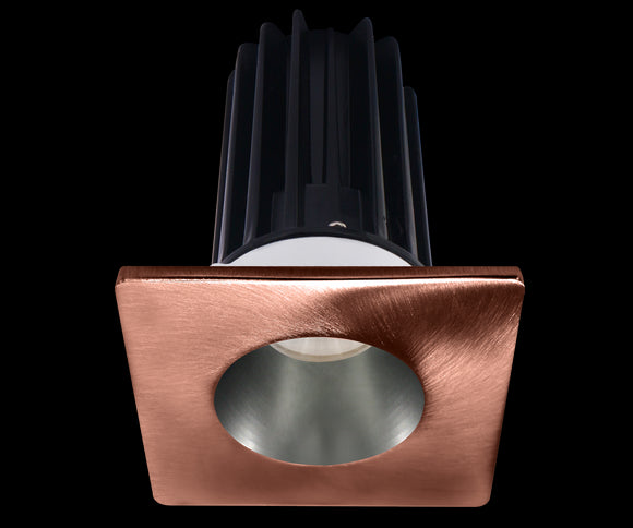 Lotus LED 2 Inch Square Recessed LED 15 Watt High Output Designer Series - 4000 Kelvin - 24 Degree Beam Spread - Chrome Reflector - Trim Copper