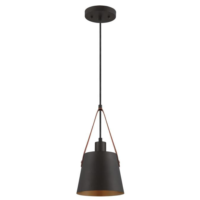 Westinghouse 6125300 Pasco Mini Pendant, Black-Bronze Finish with Leather Strap