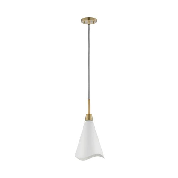 Satco 60/7471 Tango - 1 Light - Small Pendant - Matte White with Burnished Brass