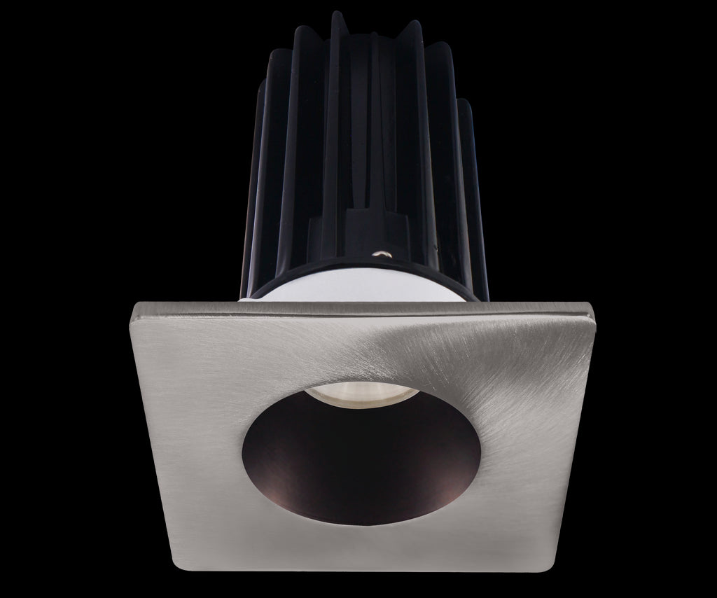 Lotus LED 2 Inch Square Recessed LED 15 Watt High Output Designer Series - 3000 Kelvin - 24 Degree Beam Spread - Bronze Reflector - Trim Brushed Nickel