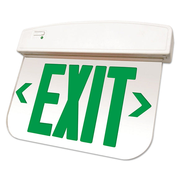 Exitronix QXEDGP-S-GC-WB-WH - LED Thermoplastic Edgelit Exit - Single-Face - Universal Mounting - NiCad - Green Letters/Clear Panel