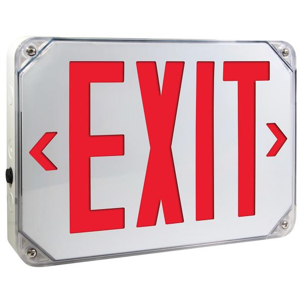 Exitronix NYN4X-1-WB-R-WH - 8 inch New York NEMA 4X Exit Sign - Single-Face - NiCad Battery - Red Legend - White Finish