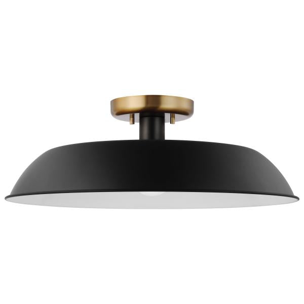 Satco 60/7494 Colony 1 Light Medium Semi-Flush Mount Fixture Matte Black with Burnished Brass