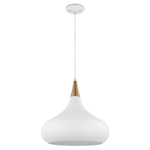 Satco 60/7515 Phoenix - 1 Light - Medium Pendant - Matte White with Burnished Brass