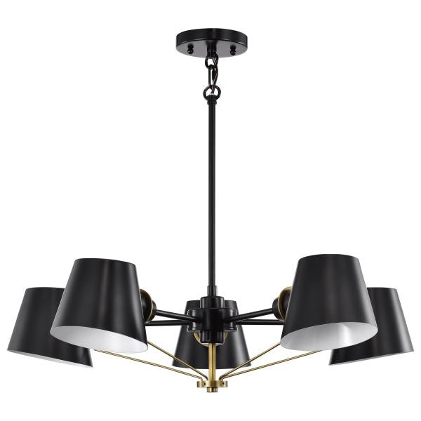 Satco 60/7385 Baxter - 5 Light Chandelier - Black with Burnished Brass