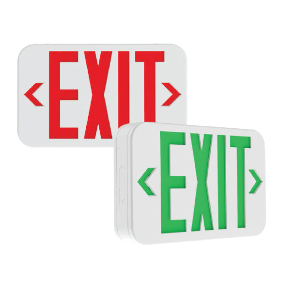 Exitronix QXS-U-WH - Slim Thermoplastic Exit - AC only - Universal Single/Double Face - Universal Red/ Green Letters - White Finish