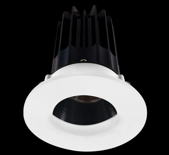 Lotus LED 2 Inch Round Recessed LED 15 Watt High Output Designer Series - 3000 Kelvin - 24 Degree Beam Spread - Black Reflector - Wall Wash Trim