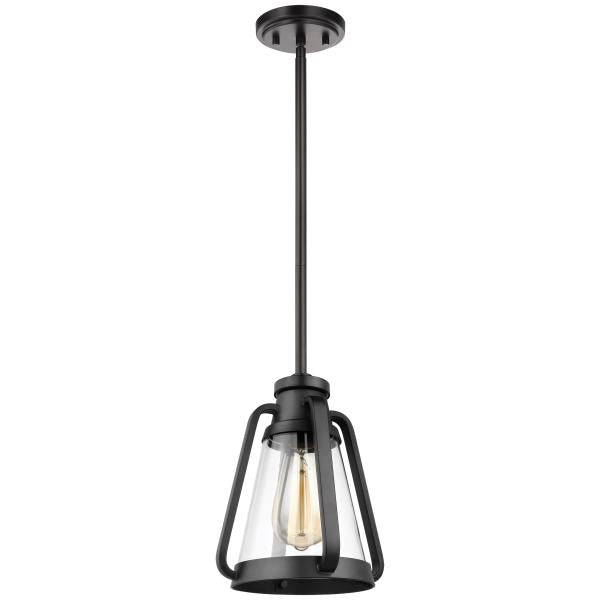 Satco 60/7551 Everett - 1 Light - 7 Inch Mini Pendant - Matte Black Finish with Clear Glass