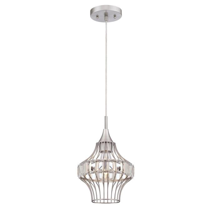 Westinghouse 6363000 One Light Mini Pendant, Brushed Nickel Finish, Crystal Prism Cage Shade