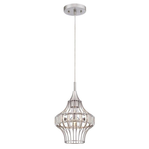 Westinghouse 6363000 One Light Mini Pendant, Brushed Nickel Finish, Crystal Prism Cage Shade