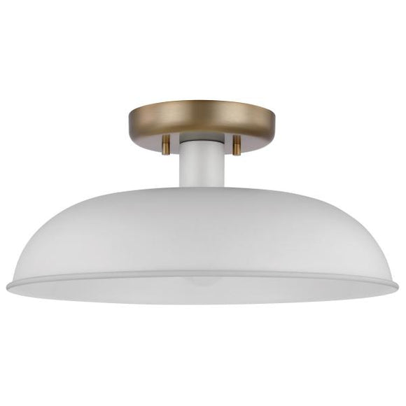 Satco 60/7490 Colony - 1 Light - Small Semi-Flush Mount Fixture - Matte White with Burnished Brass