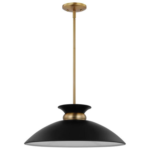 Satco 60/7461 Perkins - 1 Light - Medium Pendant - Matte Black with Burnished Brass