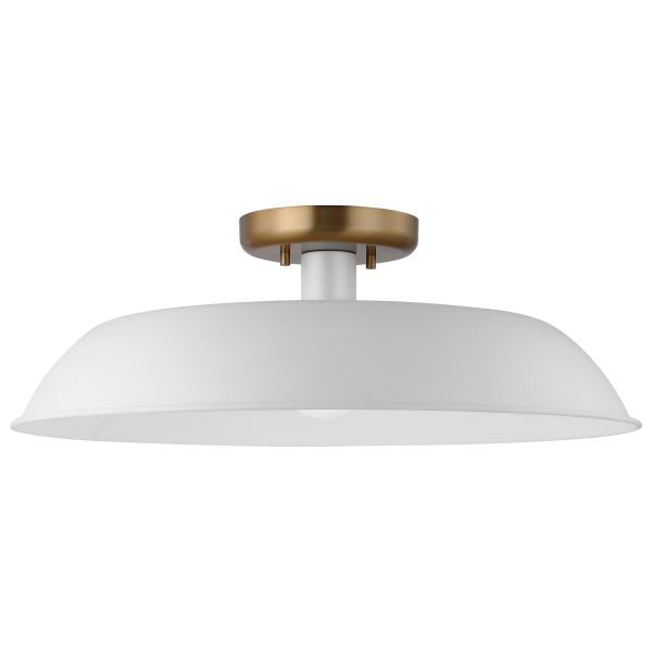 Satco 60/7493 Colony - 1 Light - Medium Semi-Flush Mount Fixture - Matte White with Burnished Brass