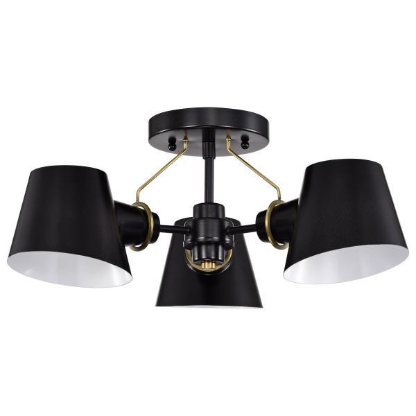 Satco 60/7384 Baxter - 3 Light Semi-Flush - Black with Burnished Brass