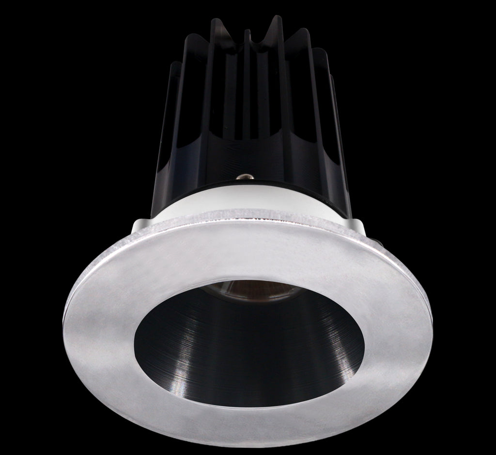 Lotus LED 2 Inch Round Recessed LED 15 Watt High Output Designer Series - 3000 Kelvin - 24 Degree Beam Spread - Black Reflector - Trim Chrome