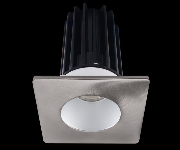 2 Inch Recessed LED Downlight - 8 Watt - 3000 Kelvin - 600 Lumen - Alzak Reflector - Square Brushed Nickel Trim - 38 Degree Beam Angle - Type IC Damp - Air-Tight - Energy Star - T24 - CRI 90+