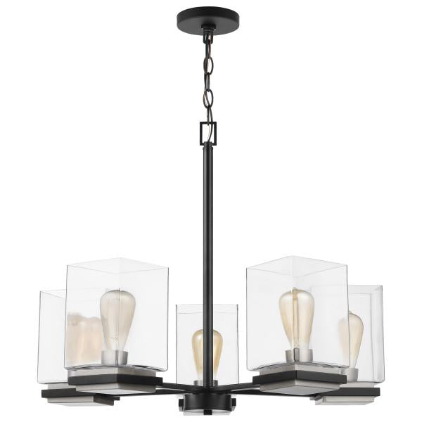 Satco 60/7656 Crossroads - 5 Light Chandelier - Matte Black with Clear Glass