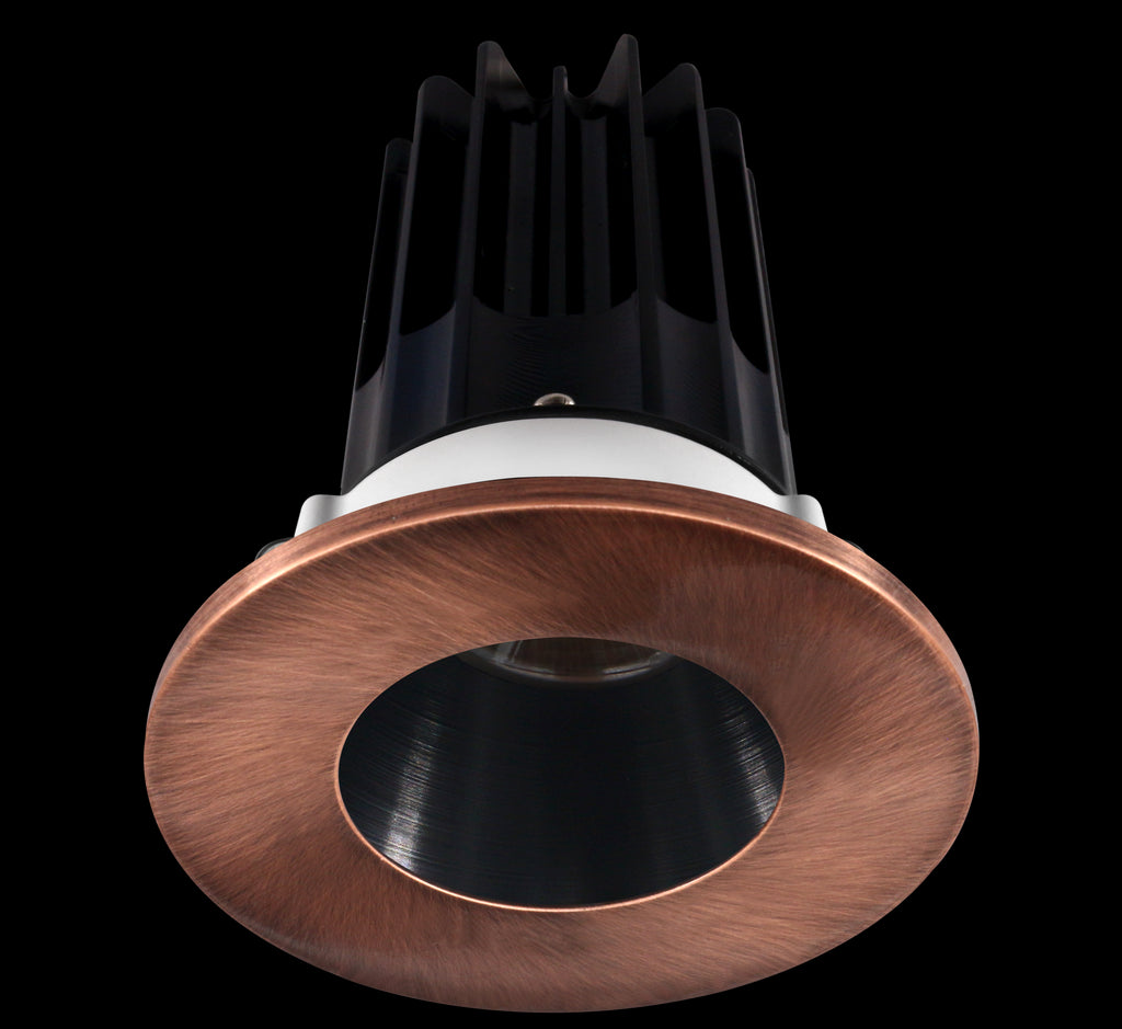 Lotus LED 2 Inch Round Recessed LED 15 Watt High Output Designer Series - 3000 Kelvin - 24 Degree Beam Spread - Black Reflector - Trim Copper