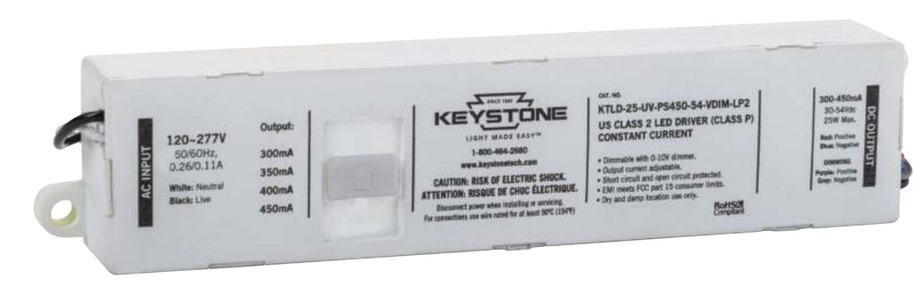 KTLD-25-UV-PS450-54-VDIM-LP2 Keystone Power Field-Select LED Driver - 25W 300/350/400/450mA Dimmable