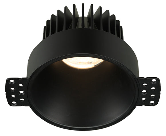 4 inch Round Deep Regressed LED Downlight - High Output - 18 Watt - 4000 Kelvin - 30 Degree Beam Angle - 1650 Lumen - Trimless Round Black Reflector - Invisible Trim - Type IC Air-Tight Wet Plenum- Energy Star -CRI 90+