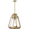 Satco 60/7564 Everett - 1 Light 18 Inch Pendant - Natural Brass with Clear Glass