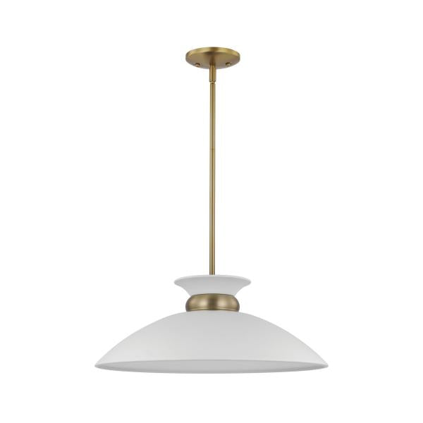 Satco 60/7464 Perkins - 1 Light - Medium Pendant - Matte White with Burnished Brass