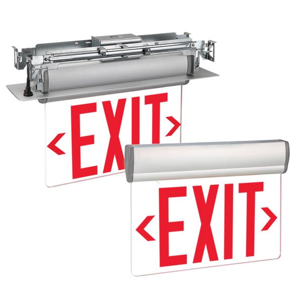 Exitronix S900U-LB-SR-R-WH - Edge-lit EXIT - Single and Double-face Panels - Red Letters - Less Battery - White Finish