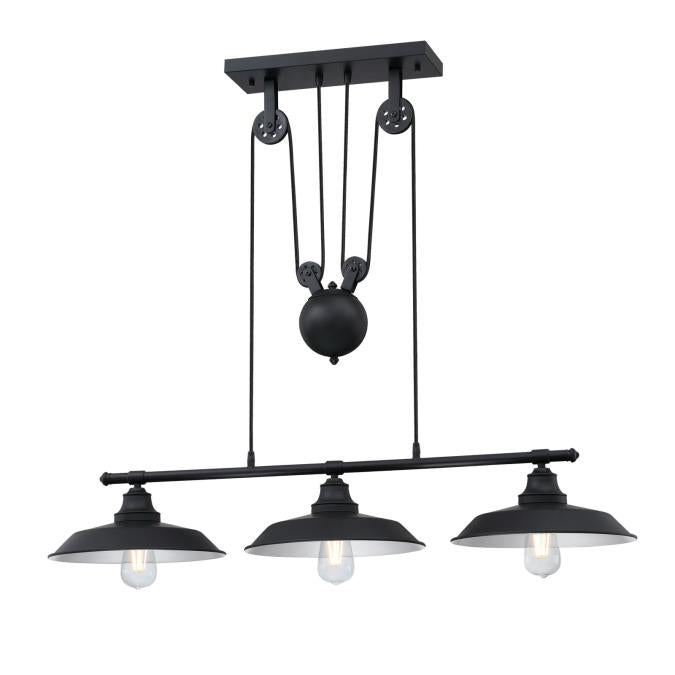 Westinghouse 6129400 Iron Hill 3 Light Pulley Pendant, Matte Black Finish