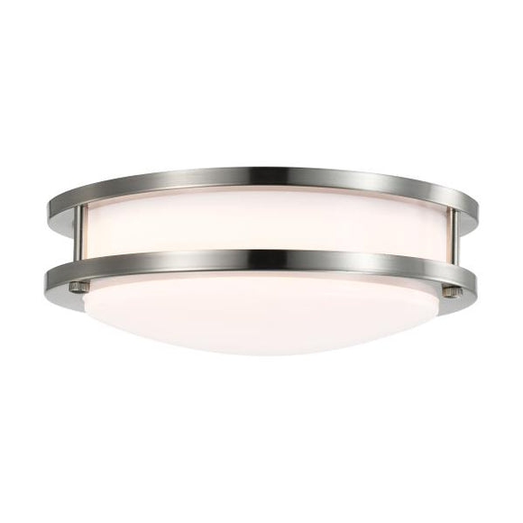 Satco 62/1561 16 Watt - 10 inch - LED Flush Mount Fixture - 3000K - Dimmable - Brushed Nickel - White Lens