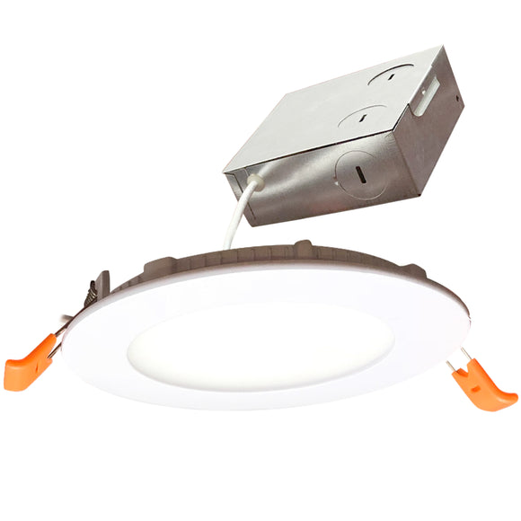 Bulbrite 773216 4 Inch 12 Watt LED Downlight - Remote Metal Jbox - 80 CRI - 3000K - 120V - White Round - Smooth Trim - Ultra Slim