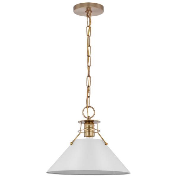 Satco 60/7524 Outpost - 1 Light - Medium Pendant - Matte White with Burnished Brass