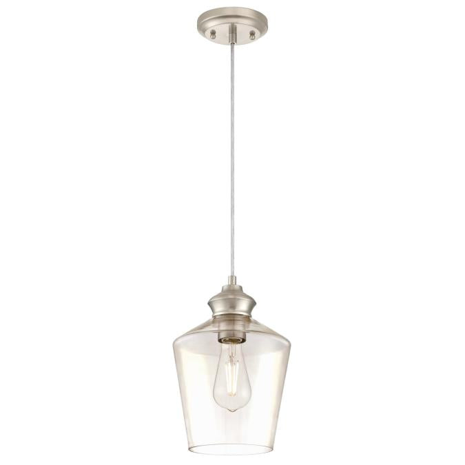 Westinghouse 6106500 One Light Mini Pendant Brushed Nickel Finish Clear Glass