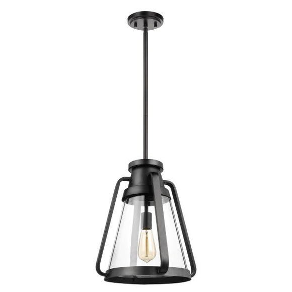 Satco 60/7553 Everett - 1 Light - 14 Inch Pendant - Matte Black with Clear Glass