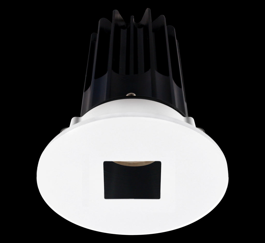 Lotus LED 2 Inch Round Recessed LED 15 Watt High Output Designer Series - 4000 Kelvin - 24 Degree Beam Spread - Black Reflector - Square Hole Trim