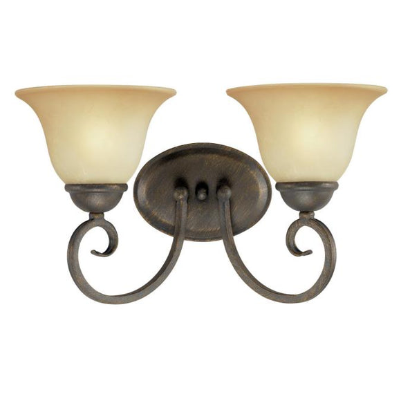 Westinghouse 6659300 Two Light Wall Fixture, Ebony Bronze Finish, Aged Alabaster Glass