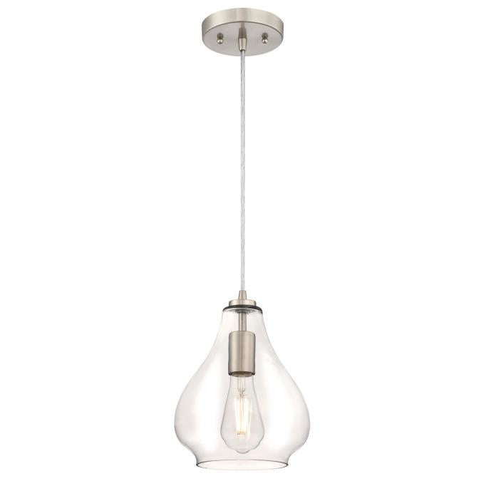 Westinghouse 6106400 One Light Mini Pendant Brushed Nickel Finish Clear Glass