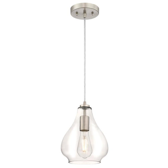 Westinghouse 6106400 One Light Mini Pendant Brushed Nickel Finish Clear Glass