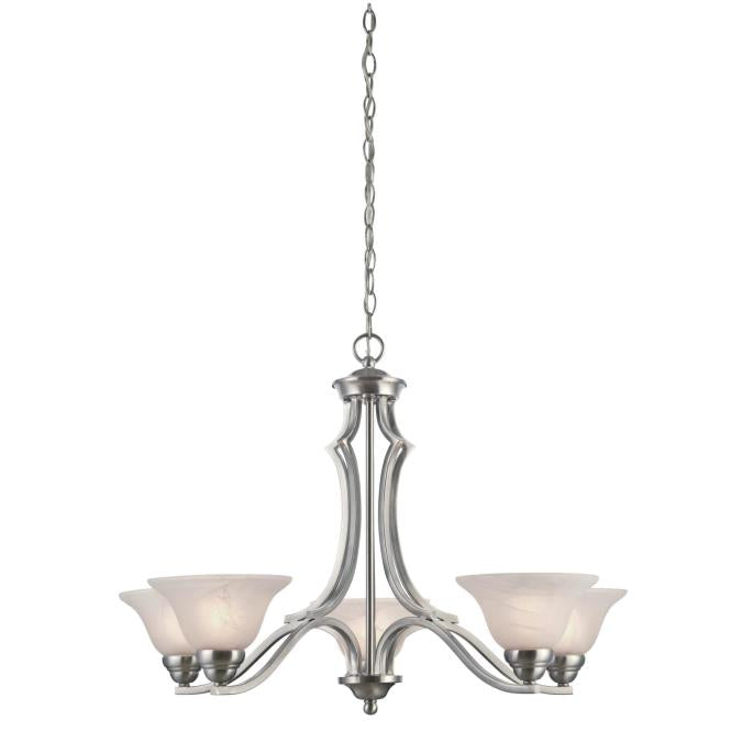 Westinghouse 6228600 Five Light Chandelier, Satin Platinum Finish, White Alabaster Glass