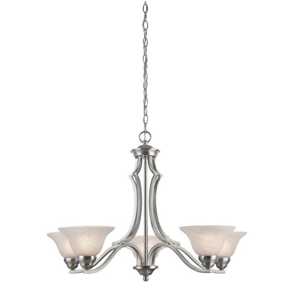 Westinghouse 6228600 Five Light Chandelier, Satin Platinum Finish, White Alabaster Glass