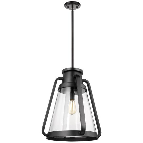 Satco 60/7554 Everett - 1 Light 18 Inch Pendant - Matte Black with Clear Glass