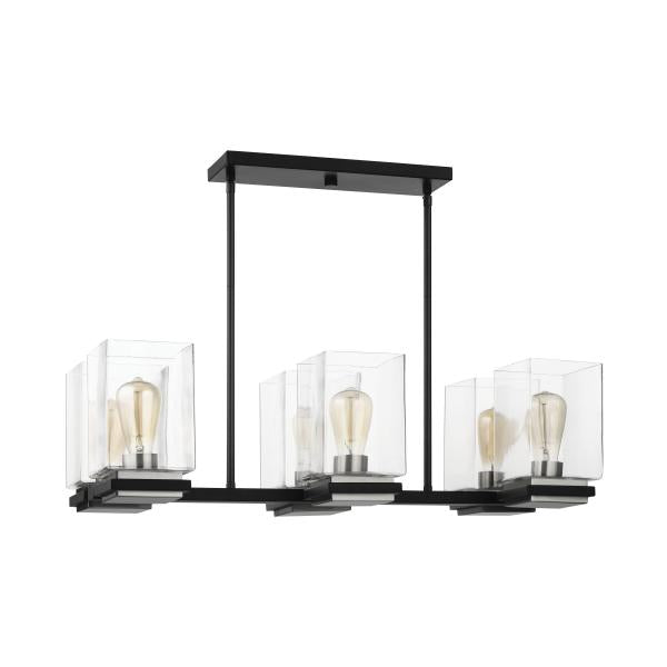 Satco 60/7657 Crossroads - 6 Light Island Pendant - Matte Black with Clear Glass