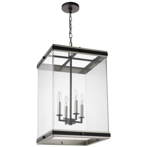 Satco 60/7659 Crossroads - 4 Light Foyer Pendant - Matte Black with Clear Glass