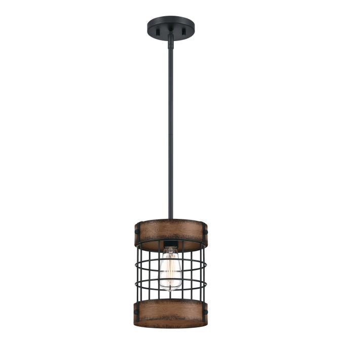 Westinghouse 6117900 Langston Pendant, Matte Black Finish with Barnwood Accents